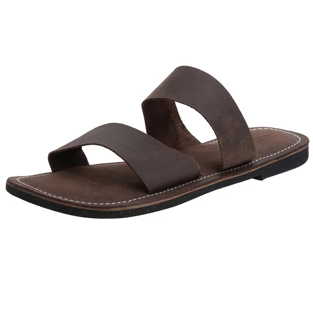 Real Leather Footwear Men Flat Flip Flop Beach Wholesale Real Leather Slipper