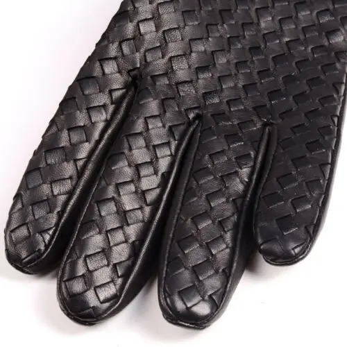 Daily life comfortable Fashion Glove smartphone men unlined deer skin driving leather Woven Button Gloves Short Glove