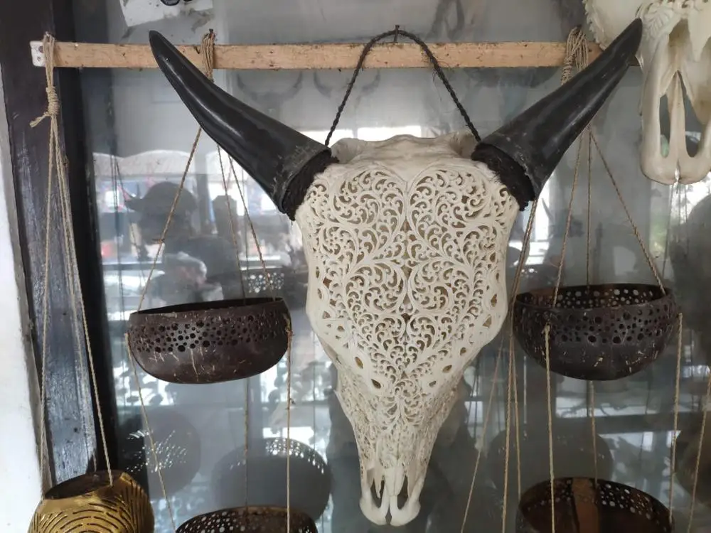 
mix design real cow goat ram buffalo original skulls carved 100% in handmade by special craft artisans Bali 
