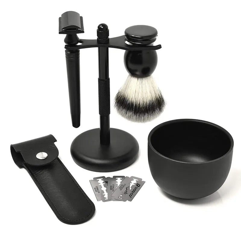 
Resin Handle Double Edge Razor Blades Men Beard Brush Wholesale Set Metal Single Blade Face BODY Male Underarm 