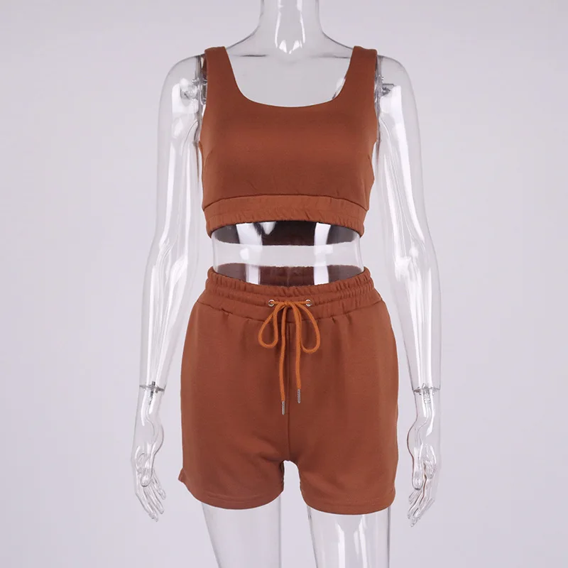 Outfits 2 Piece Sweatsuit Sweat Short Set Custom logo knit 2022 Summer Clothing Crop top Two piece shorts Pants Joggers Suit