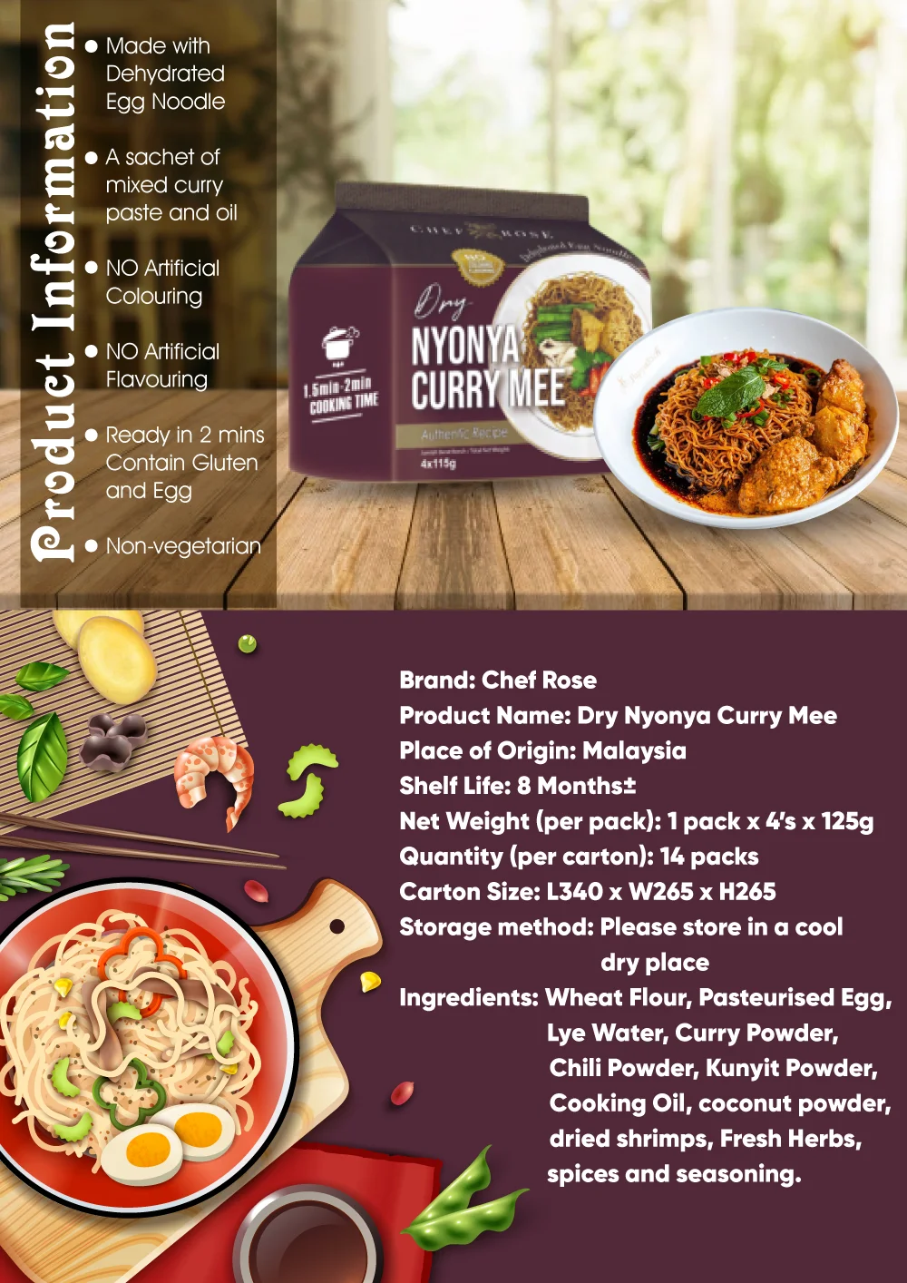 Оптовая продажа мгновенный Карри сохнет лапши Nyonya Вкус поставляется в индивидуальной упаковке быстрого приготовления