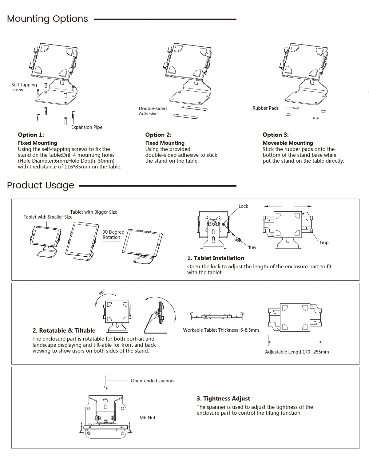 Premium Versatile & Universal Desktop Tablet Stands Flipped 145 Degree Back & Forth Adjusted to Landscape or Portrait Position