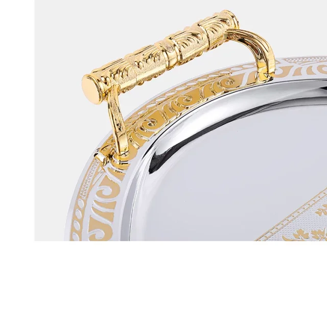 Fancy Set 2 And 3pcs Metal Stainless Steel Nordic Gold Tray Set Mirror Finished oval Serving Tray And Platter Use As Tea Coffee