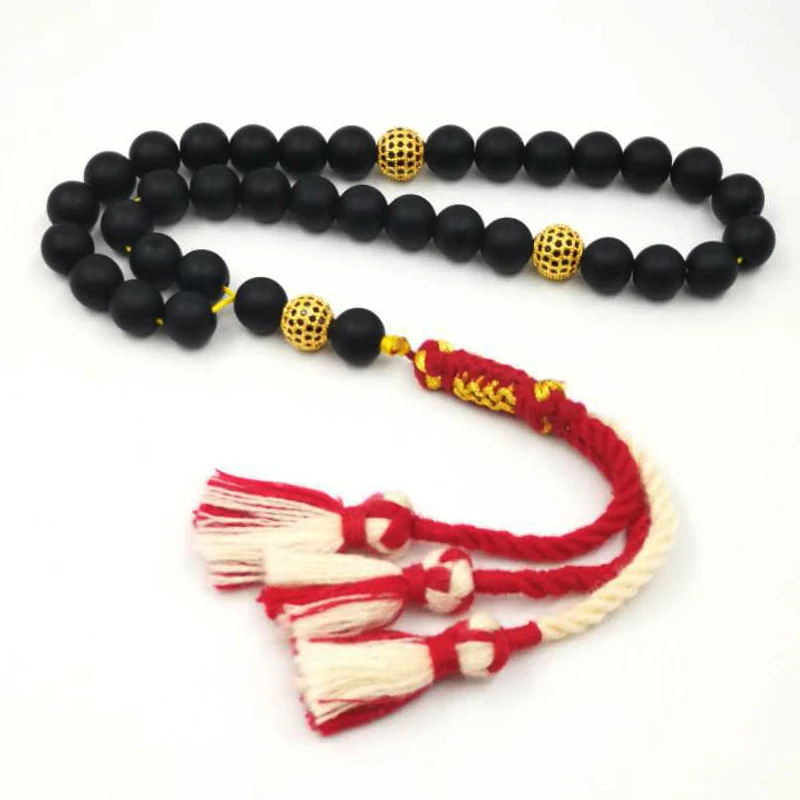 
 Натуральный Черный Матовый Агат Tasbih с фианитами, каменные бусины ручной работы, кисточки, исламский мусульманский браслет, четки, бусины, Турецкая мисбаха  