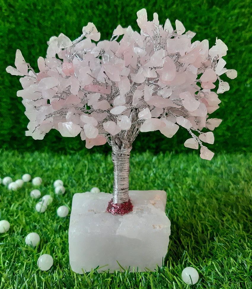 
Natural Rose Quartz Chips Beads Tress Crystal healing Stone Money Tree With Raw Crystal Stone Base For Home Decorative and gifts 