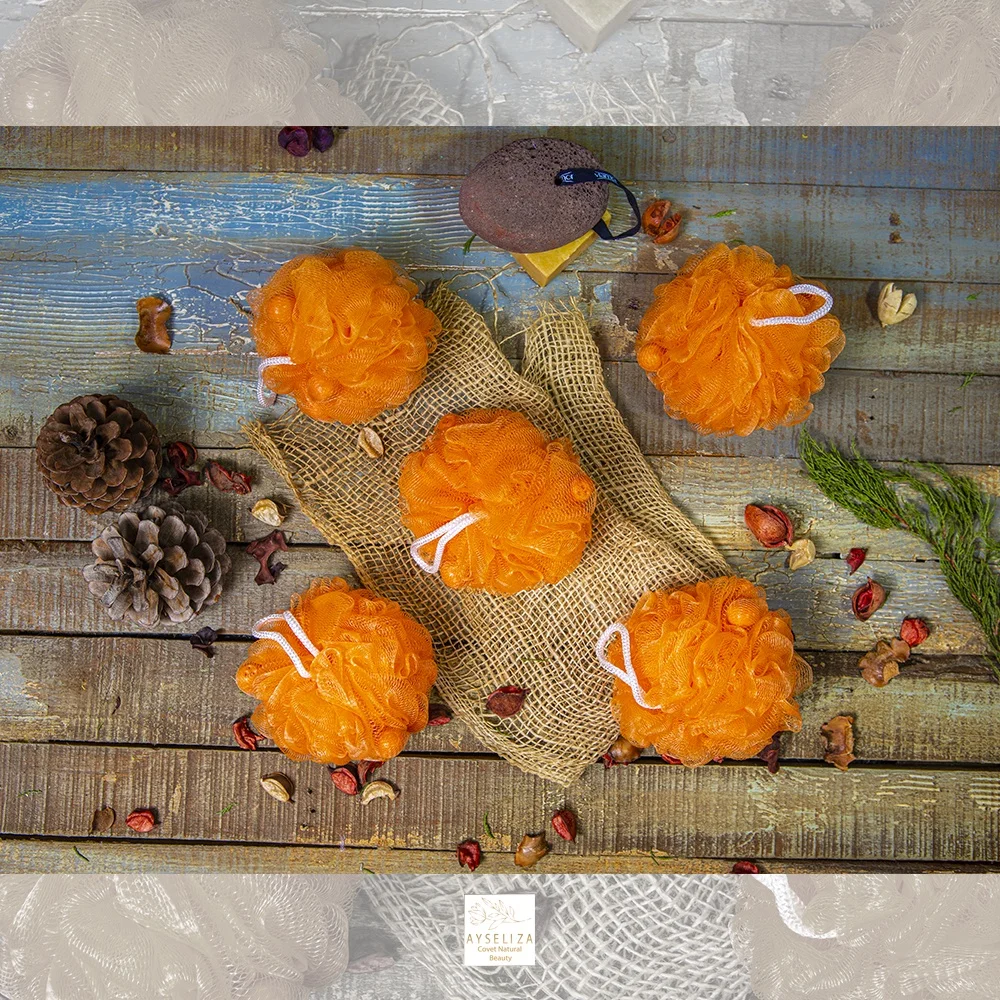 Turkish Bath Pouf With Fruit Soap Beads By Ayseliza  Premium Shower Mesh Foaming Ball Shower Puff Sponge Exfoliating Scrubber