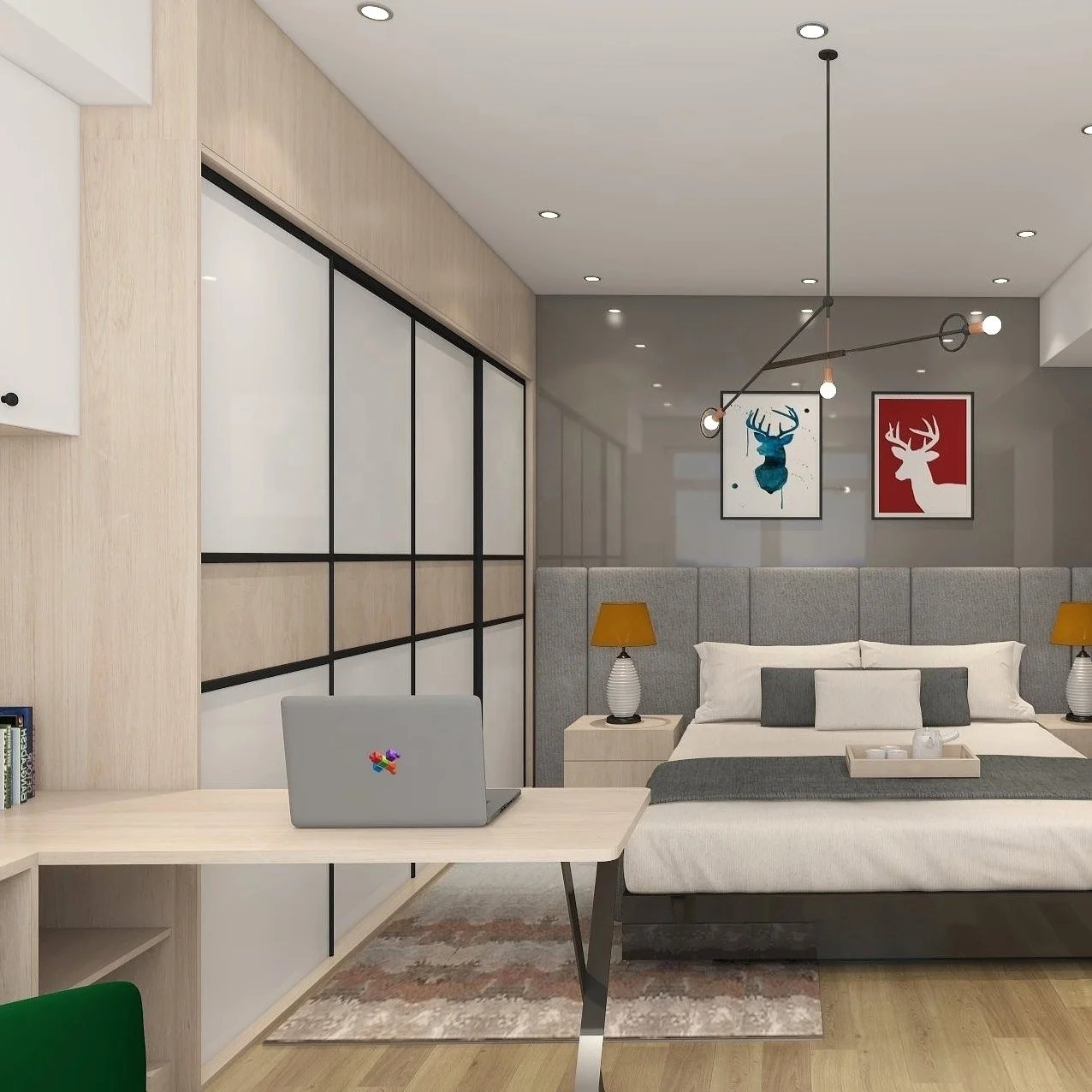 PA latest modern simple 4 door designs wooden bedroom cabinet sliding wardrobe