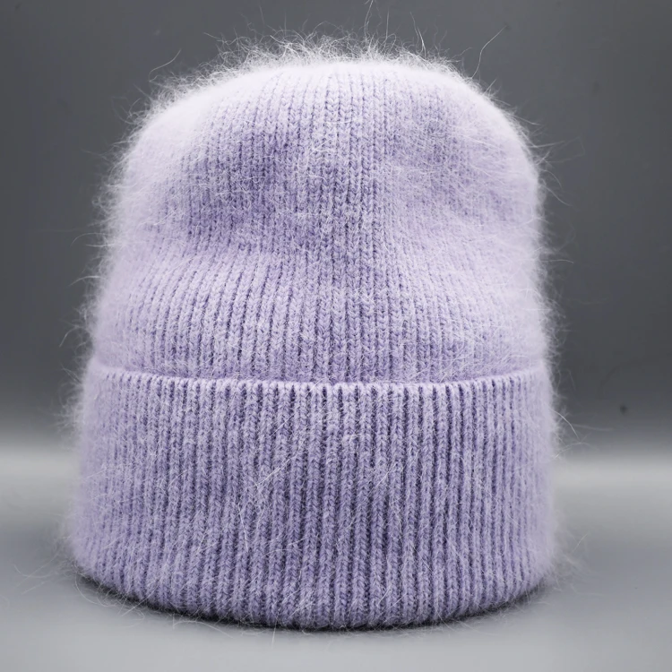 Осенне-зимняя однотонная универсальная уличная женская зимняя кашемировая шапочка из ангоры на заказ