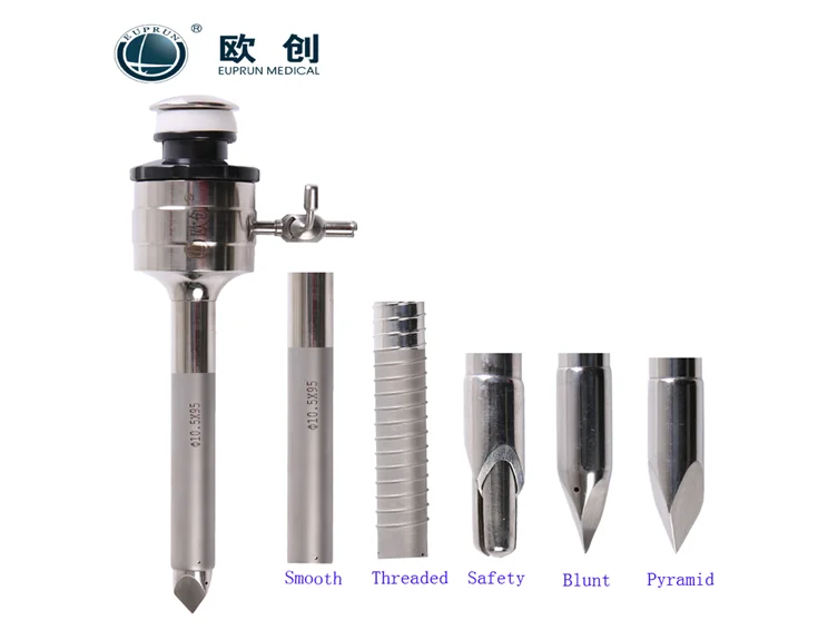 Euprun reusable trocar cross-shape type trocar cannula 5mm 10mm factory price customization instruments for laparoscopic surgery