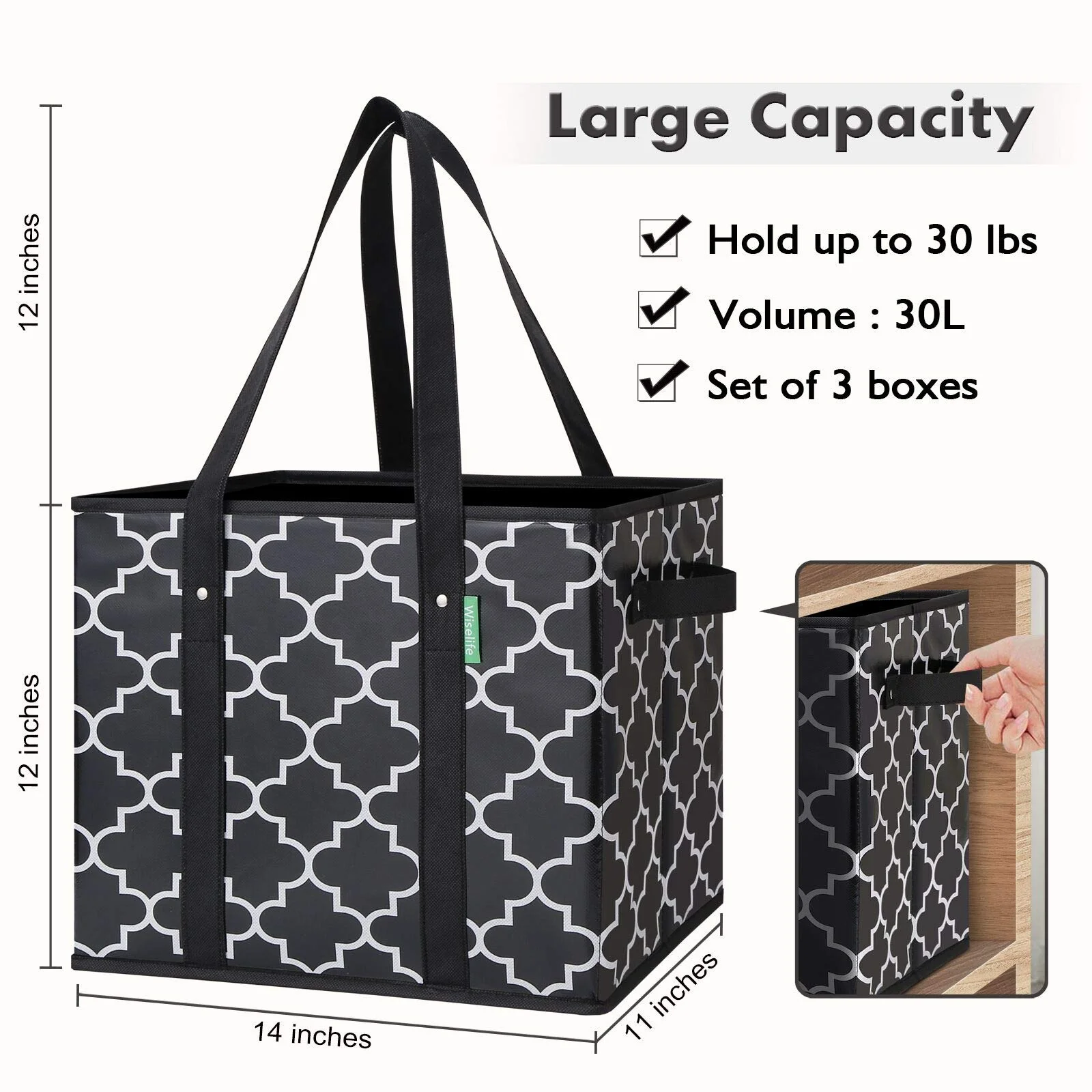 New Waterproof  Grocery Bags Foldable Washable Large Storage Bins Basket Water Resistant Shopping Tote Bag