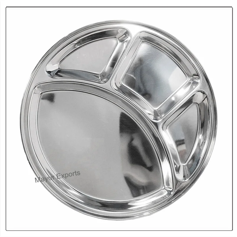 Stainless Steel Round Dinner Plate with 4 Compartments