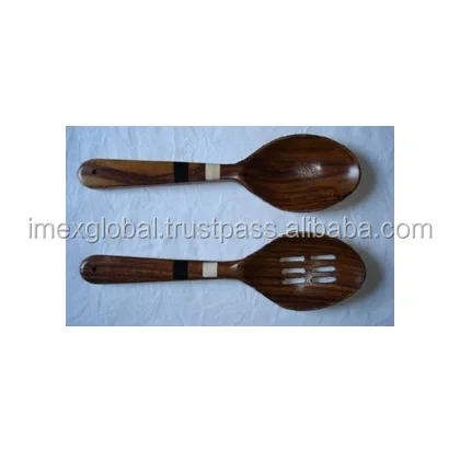 Luxury Wooden Salad Server Set Good Handle Flatware Set