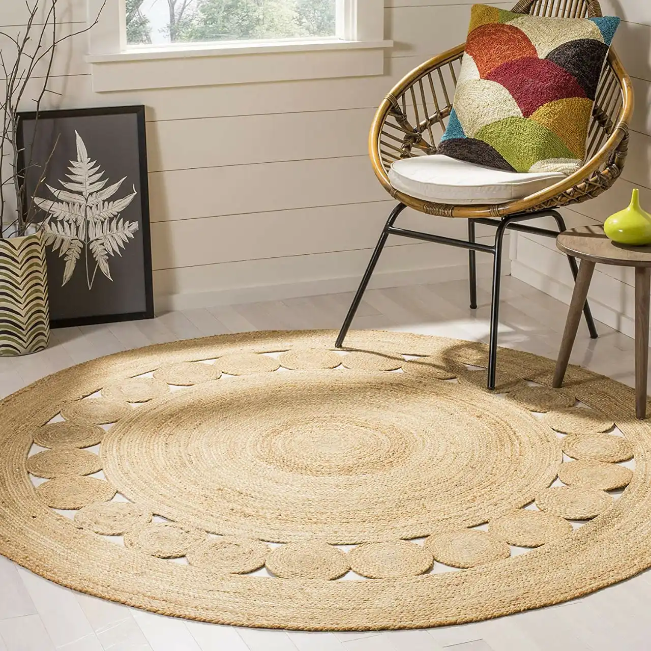 Indian Braided Handmade Jute Rag Rugs For Indoor Mat Beige Color Carpets