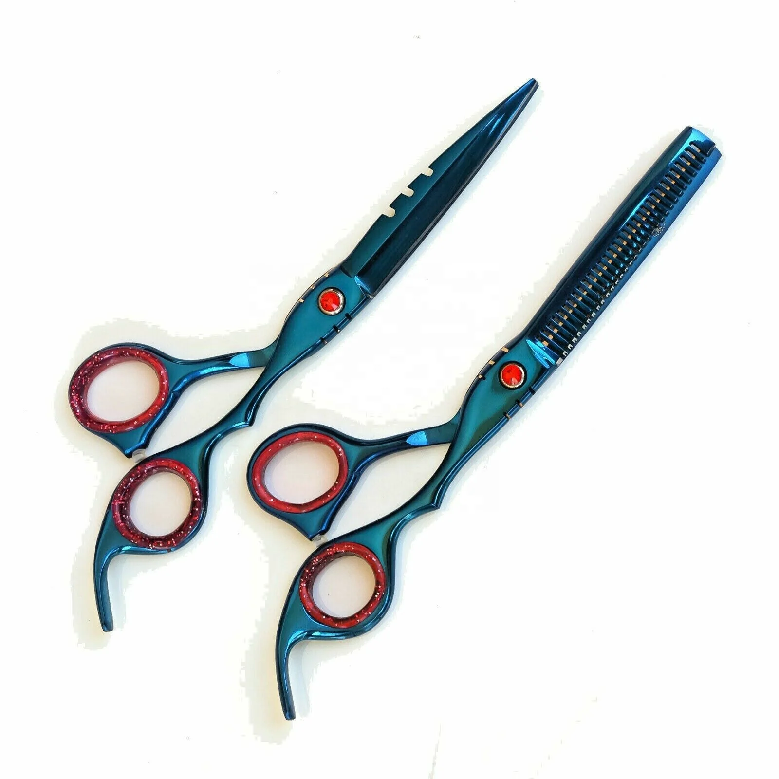 Professional German Size 7 Stainless Steel Straight Blade Hair Cutting Scissors Set Sharp Tip Barber Thinning Shears Beauty Tool