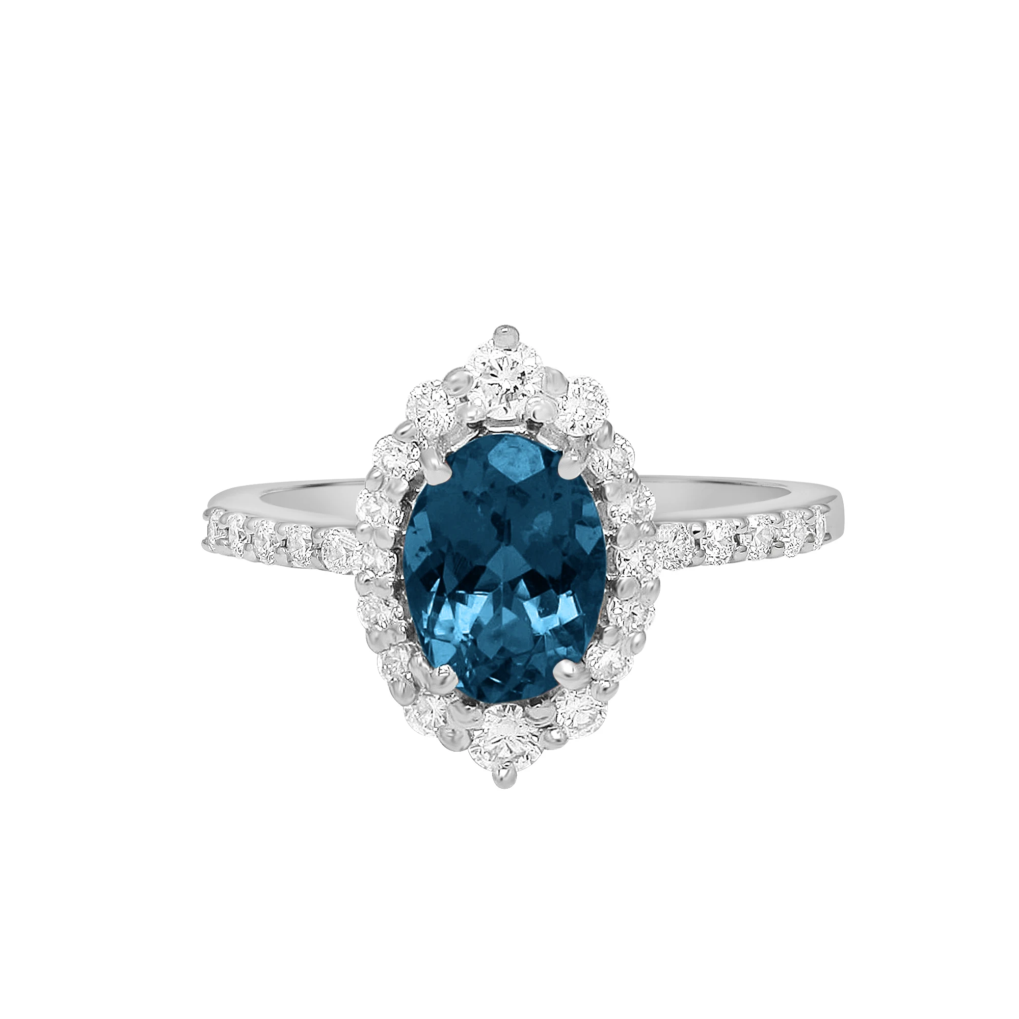 Natural London Blue Topaz Diamond Gemstone Ring 14k Gold Diamond Ring