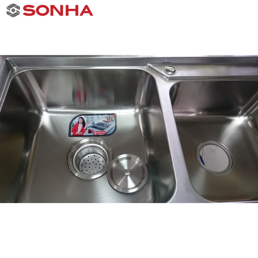 Double bowls stainless steel monolithic pressed sink made in Vietnam High quality