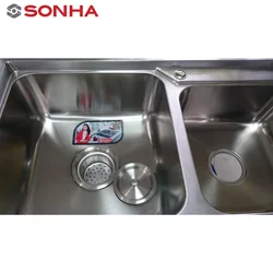 Double bowls stainless steel monolithic pressed sink made in Vietnam High quality