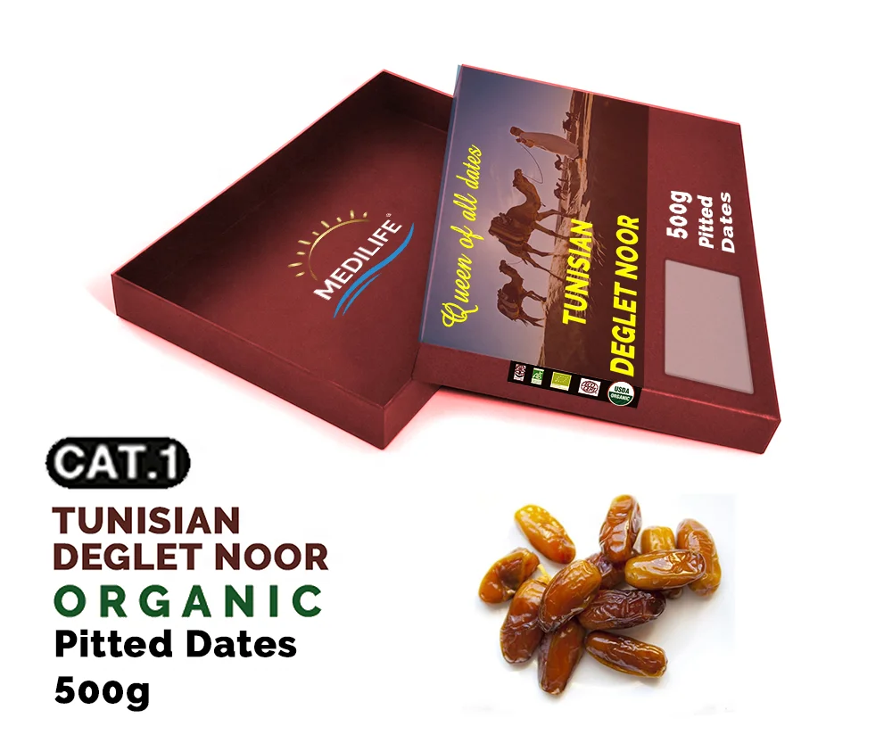 Dates Deglet Nour Organic Pitted, High Quality Deglet Nour Date, Tunisia Deglet Nour Dates Organic Pitted 500g Carton