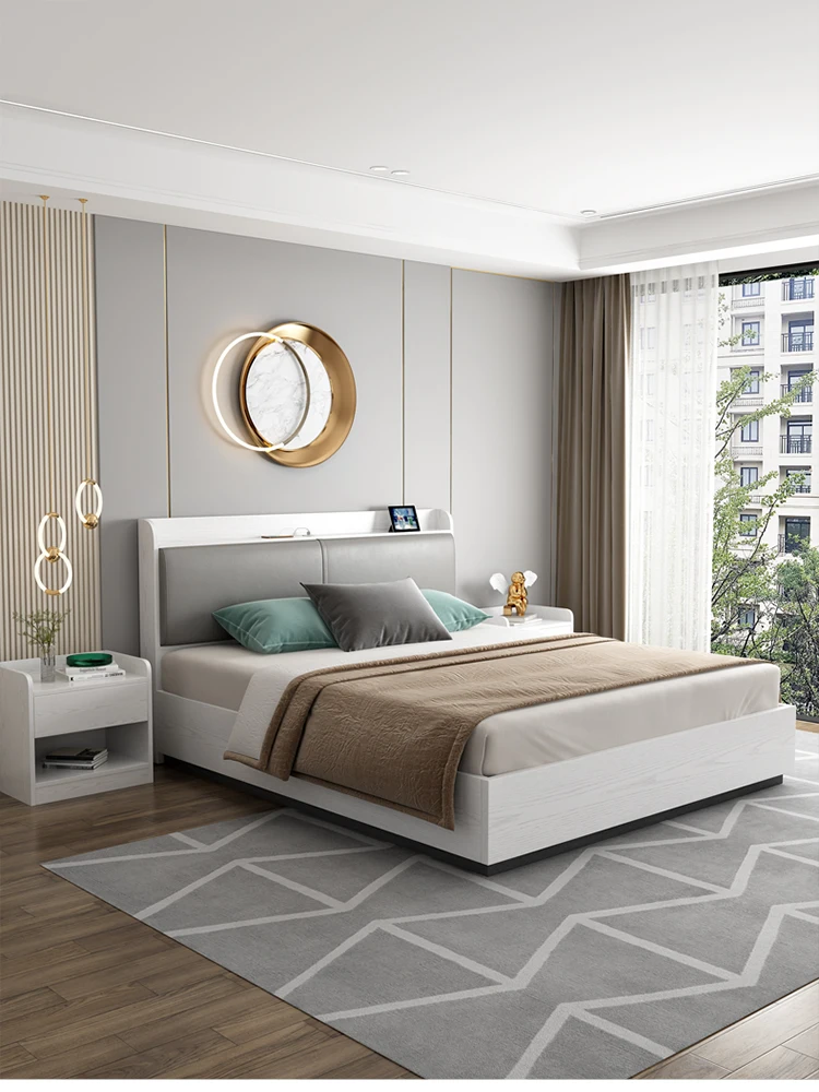 Multi function nordic style storage white bed for bedroom furniture