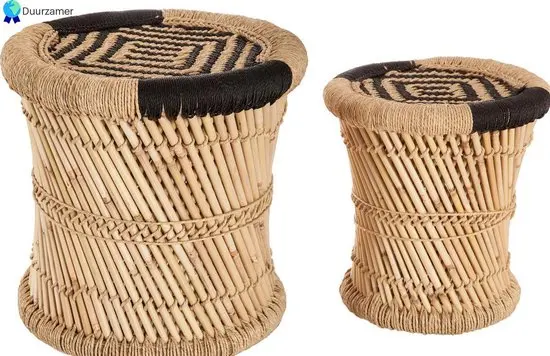 Бамбуковый круглый стол набор из 2 ручных плетеных табуретов ротанга черный и натуральный табурет