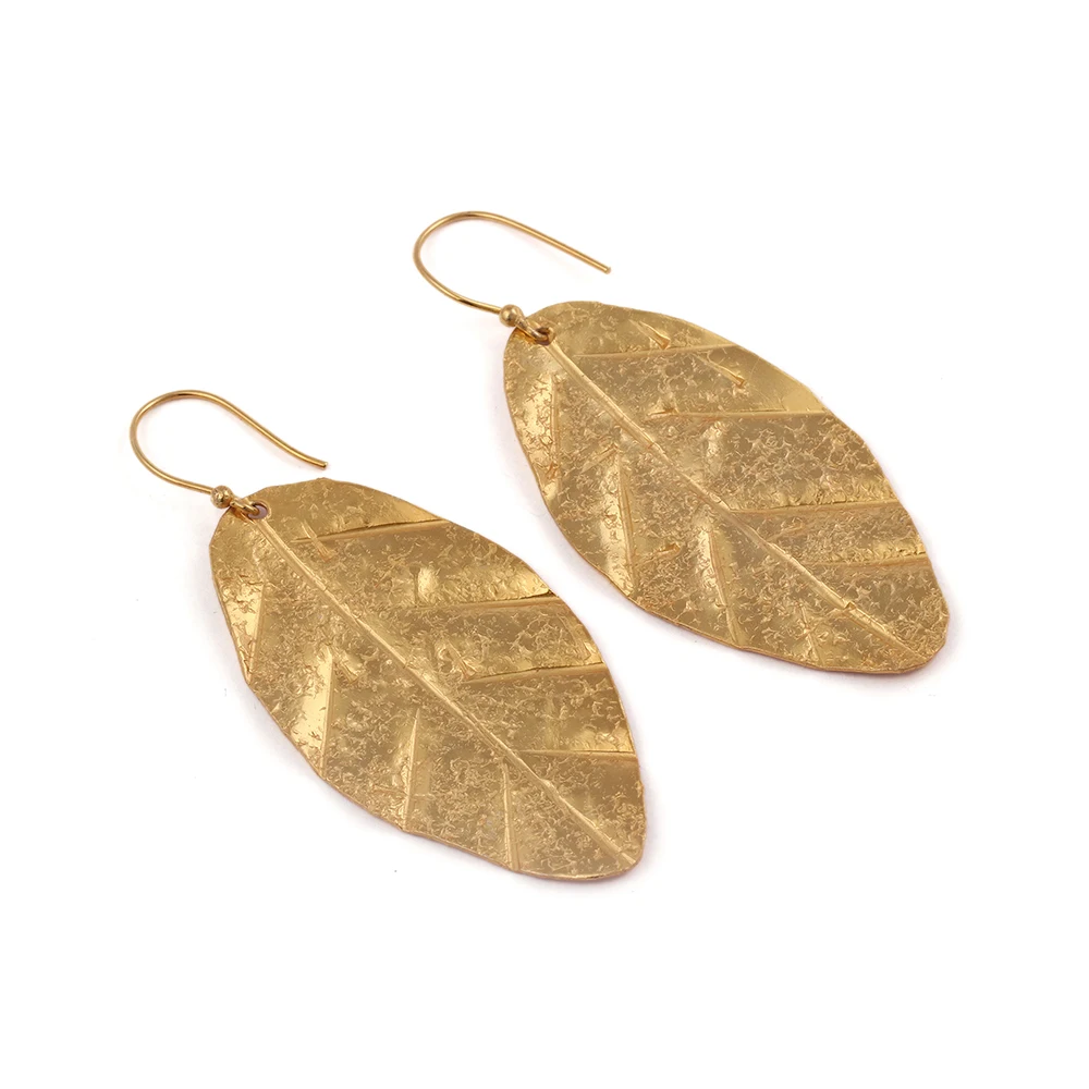 Gold Plated Leaf Designs Brass Metal Hook Earring jewelry For Jamboree Festival Of Music And Drama Jewellery Mode Joyas E-1364