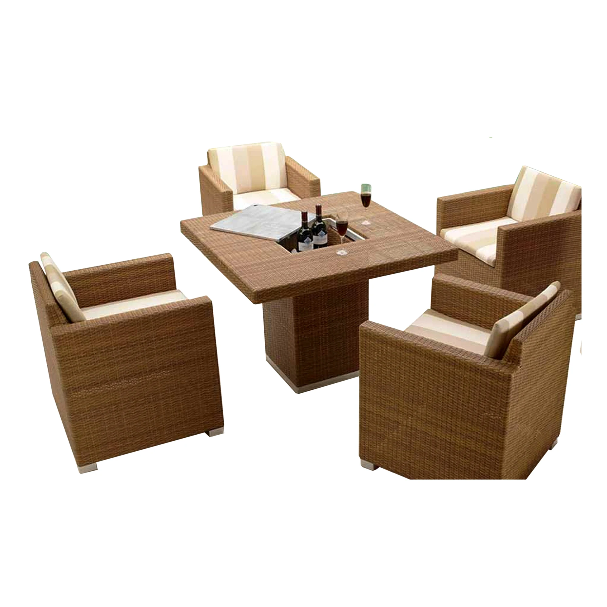 luxury round dining table for resorts high class aluminium wicker dining table and 8 chairs set wholesale price