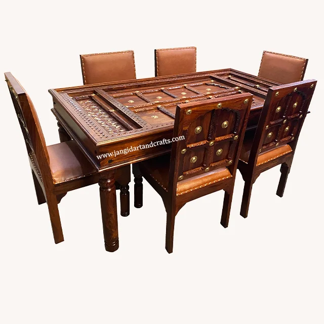 antique style solid wood legs & top dining table and chair indoor hand carved dinning table set 6 chairs restaurant furniture