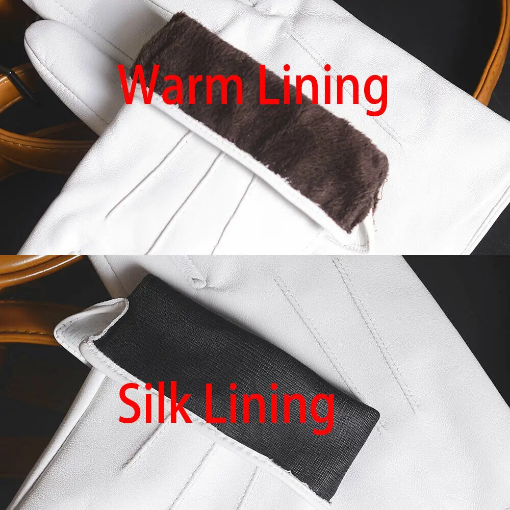 Men GENUINE Leather Real Leather Winter Warm Army White Short Gloves
