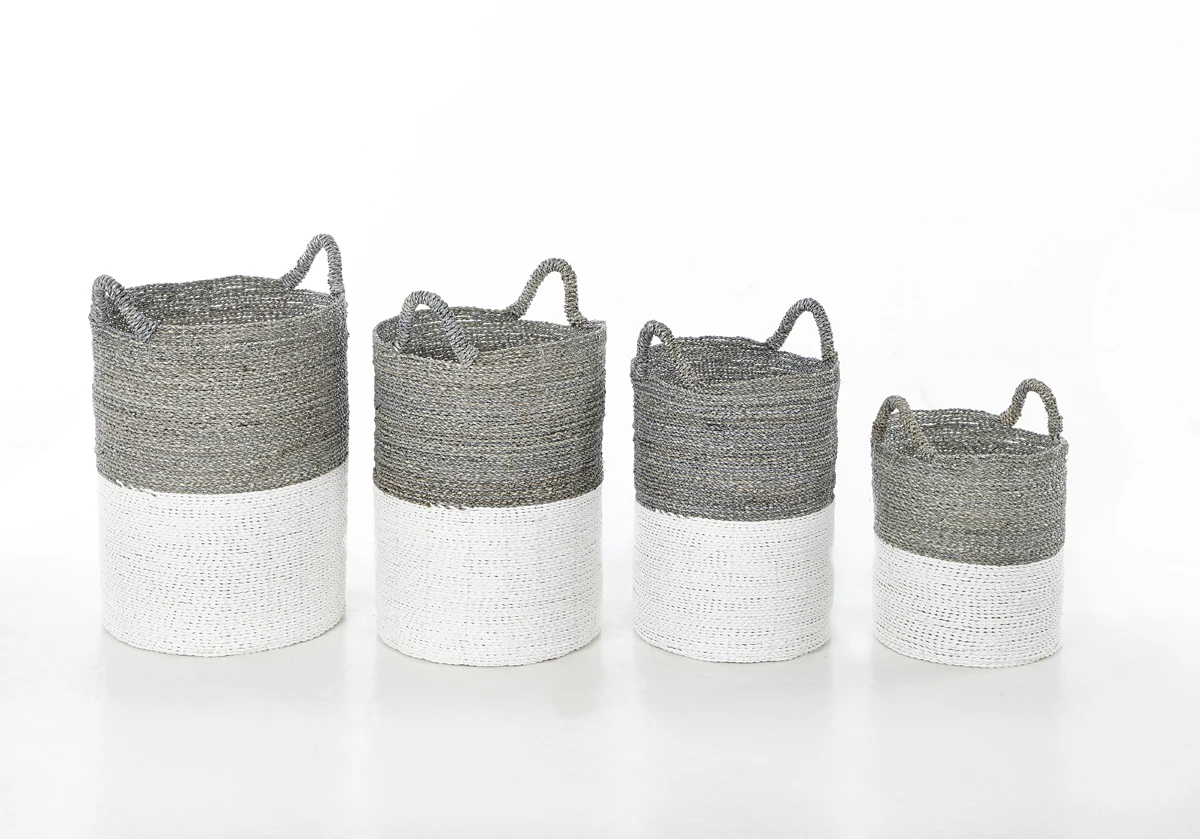 Kuning murni Eco-Friendly Handmade Pandan Basket Deco Set of 4 Art Decor Natural Material Handmade Basket