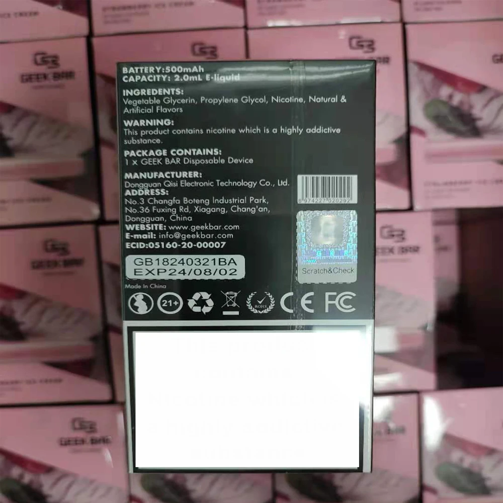 Factory PriceOriginal Atomizer Box Pre-filled 2ml Geek Bar 575 Puffs Capacity BOX Packaging Fast Delivery