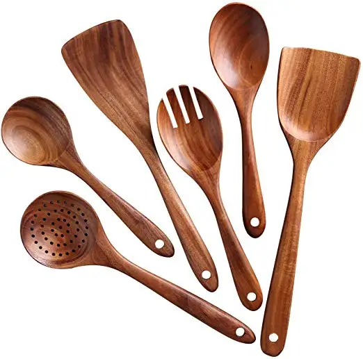 Hot Sale 100% Indonesia Wooden Utensils Wooden Spoon Fork Brass Teak Mahogany Wood Kitchenwares Housewares