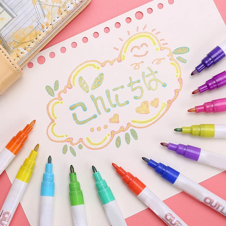 Лидер продаж двухстрочная контурная ручка 12 цветов Подарочная карточка ручки для рисования цветная