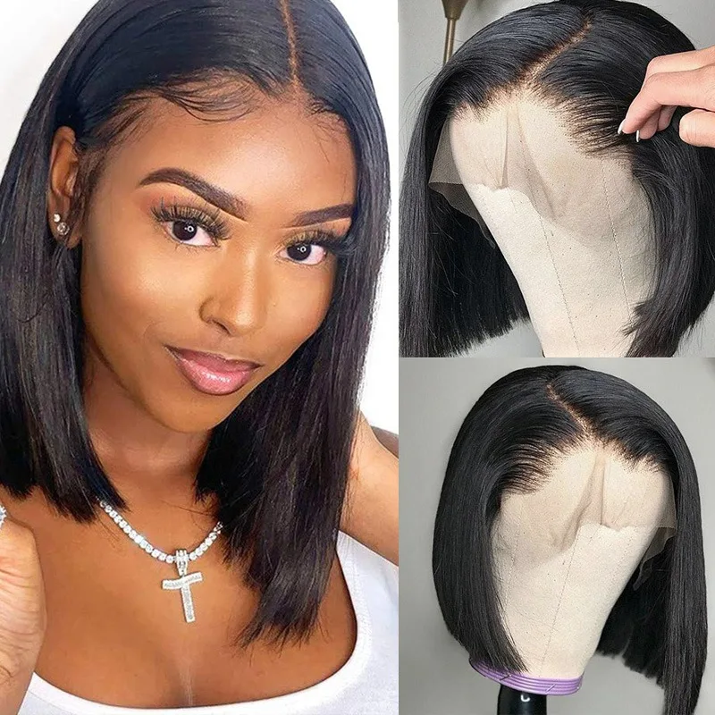 Cheap Cuticle Aligned Virgin Human Hair Lace Front Closure Short Bob Wig Straight Glueless Peruvian Bob Wigs Lace Front Pixie