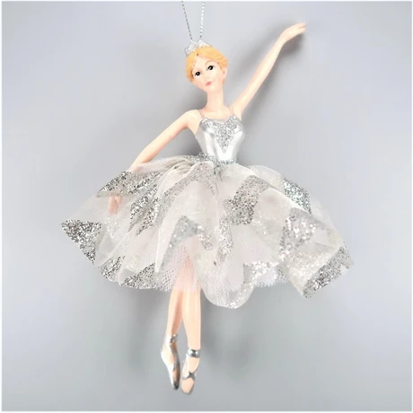 Christmas Decoration Polyresin Silver Glitter Dress Ballerina Ornament
