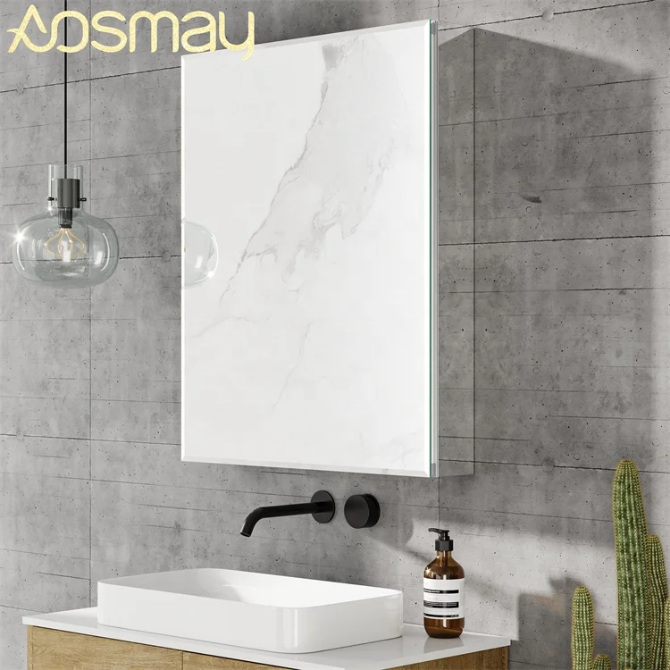 15 Inch X 26 Inch Aluminum Bathroom Medicine Mirror Cabinet with Single Door