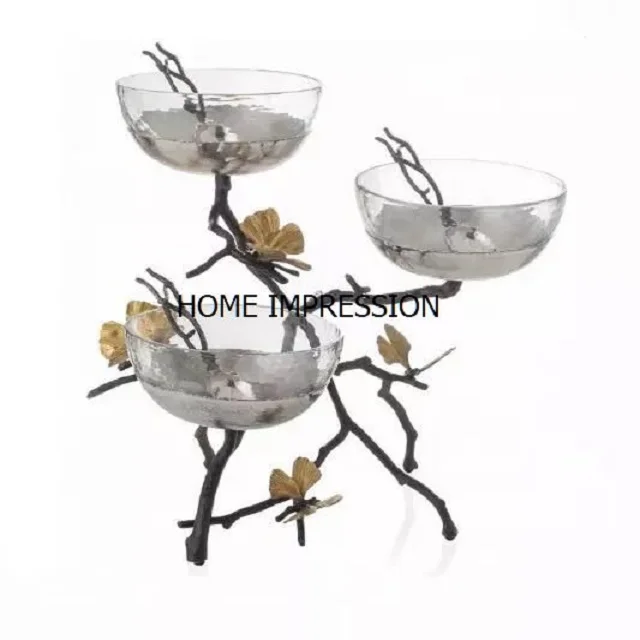 pomegranate design fancy metal & glass bowl