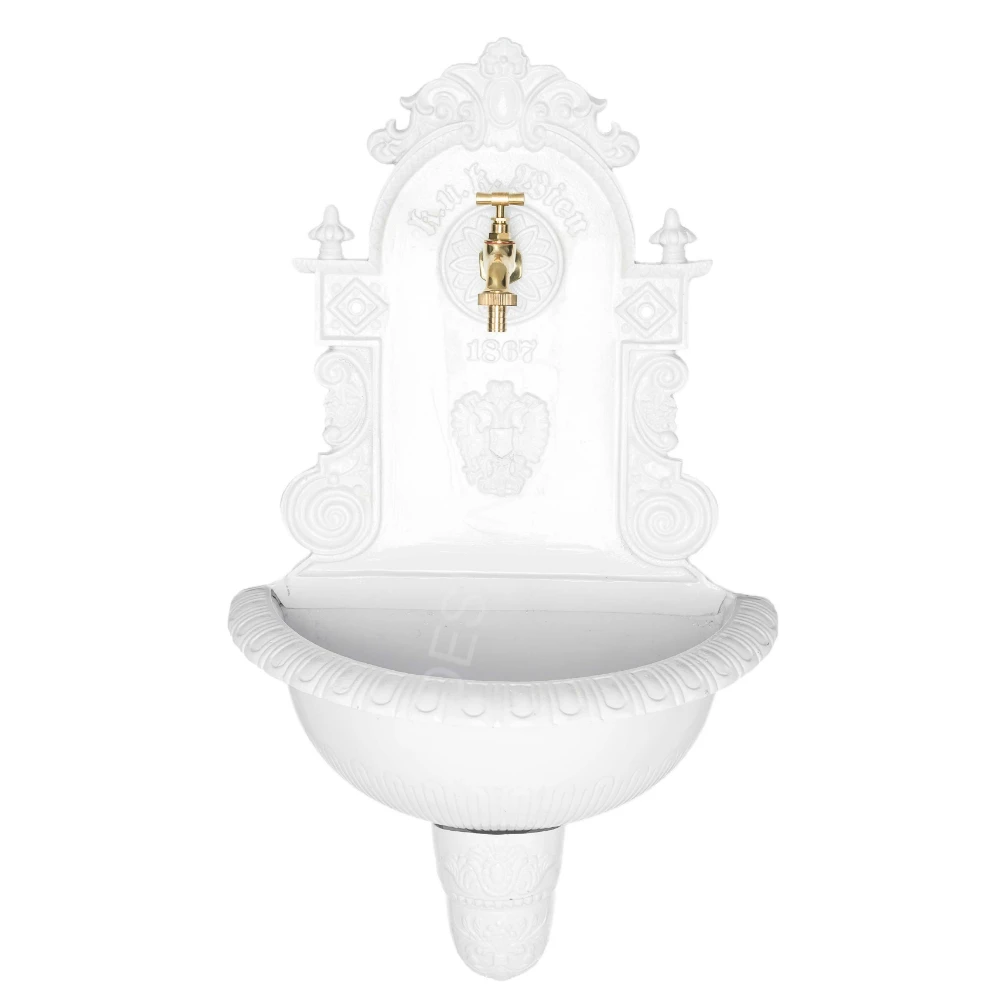Exclusive Good Quality Wall Fountain Indoor Outdoor Mountable Cast Iron White Coated Finished Metal Wall Mountain For Home