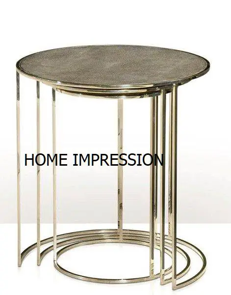 Wooden Top Moroccan Metal Nesting Designer Side Tables Black Stand Wooden Base Nesting Table