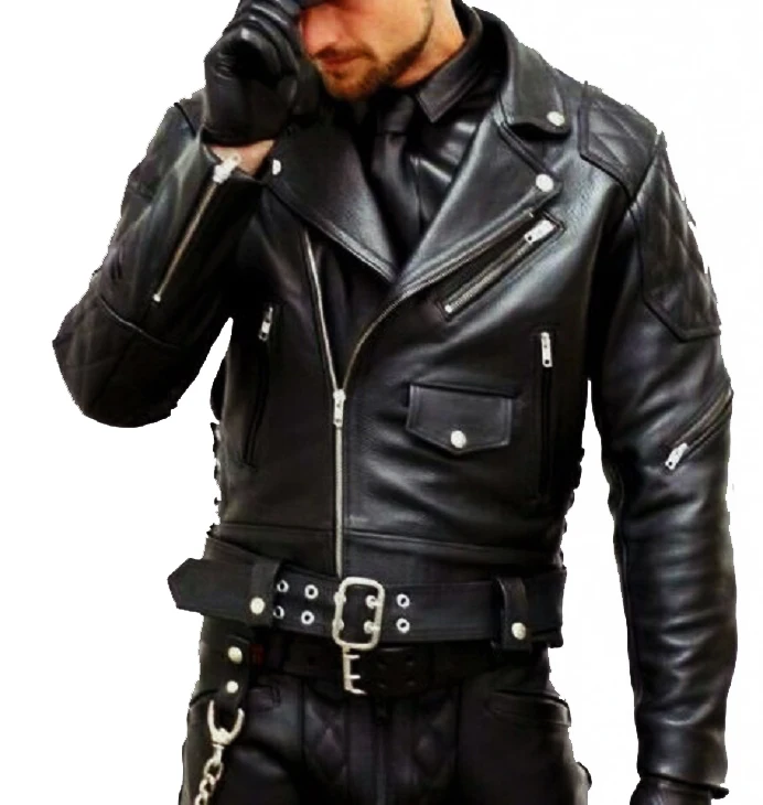 Mens Real Cowhide Bikers Jacket BLUF Quilted Motorcycle Genuine Leather Fashion Casual Jacket OEM Wholesale Price