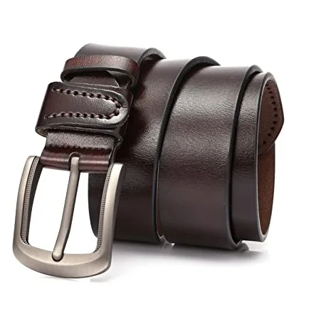 Dexam Professional Brown Leather Handmade Belt For Men Work Casual Leather Belts For Casual Jeans Dress With Single Prong Buckle