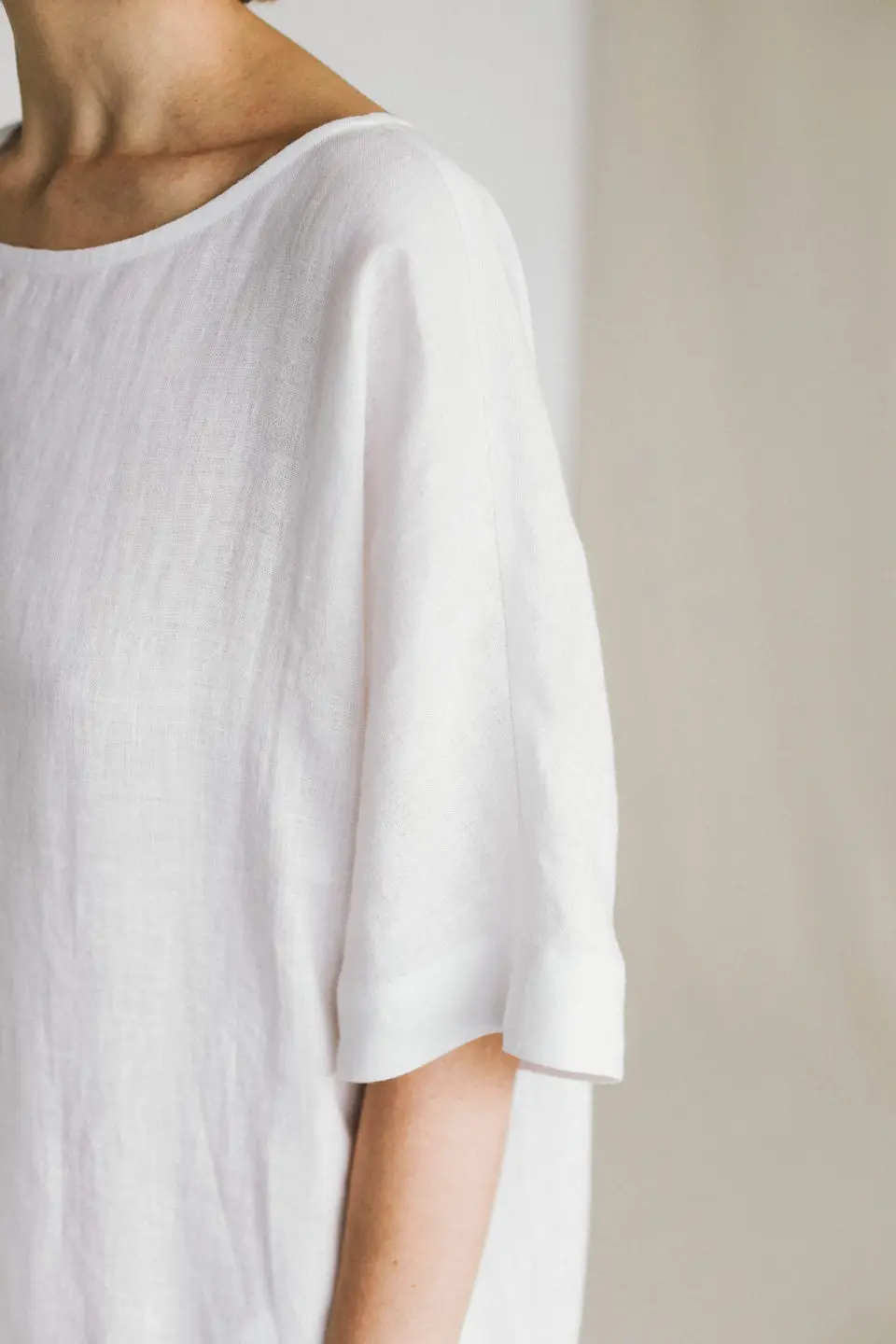 2023 Best Design Pure White Linen Loose Fit Dress Handmade Shirt Dress Half Sleeves Made With 100% Linen Made By Zed Aar Exports