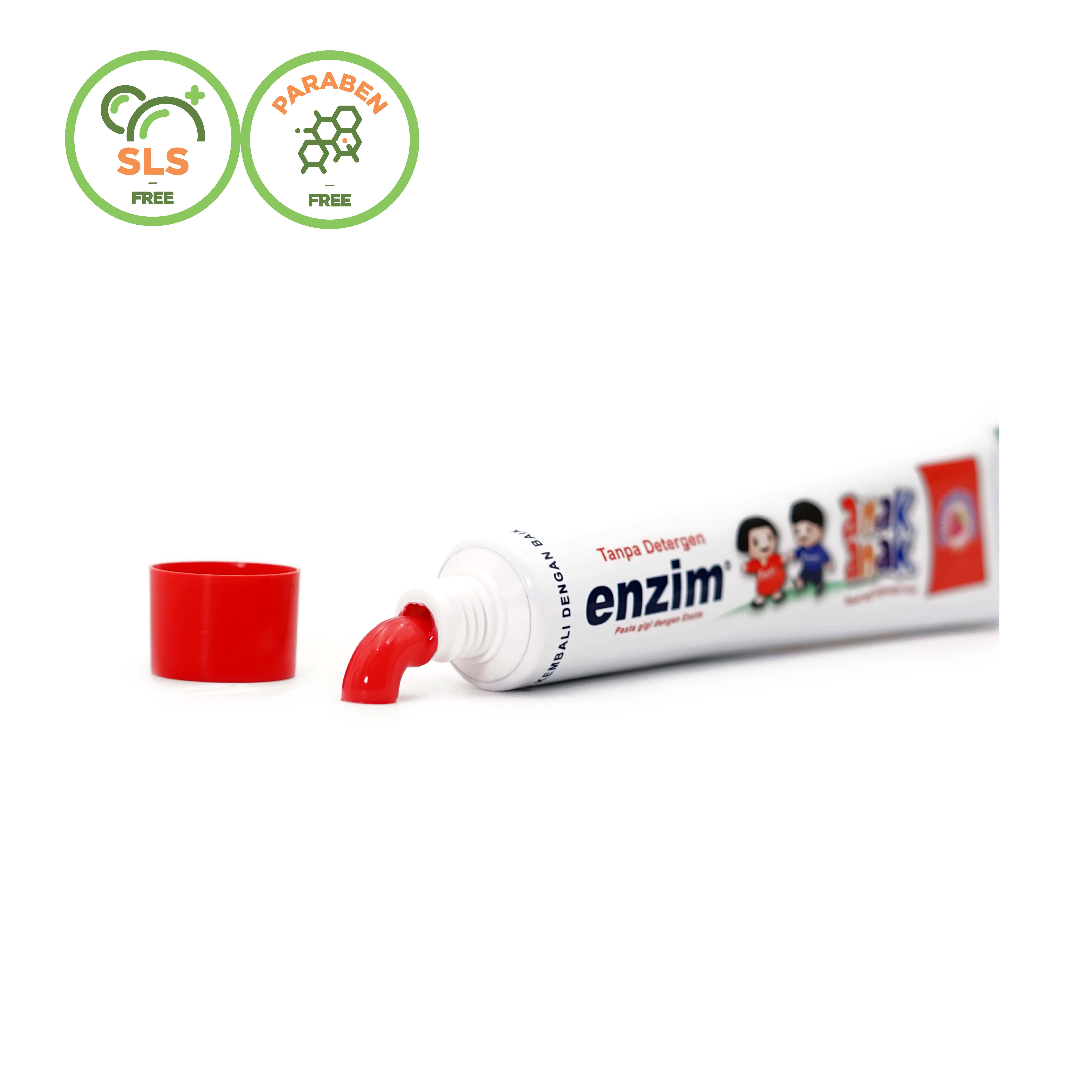 
Enzim Kids toothpaste strawberry Flavor with active enzymes and without detergent, size 50 ml/ 62 gr, OEM Acceptable 