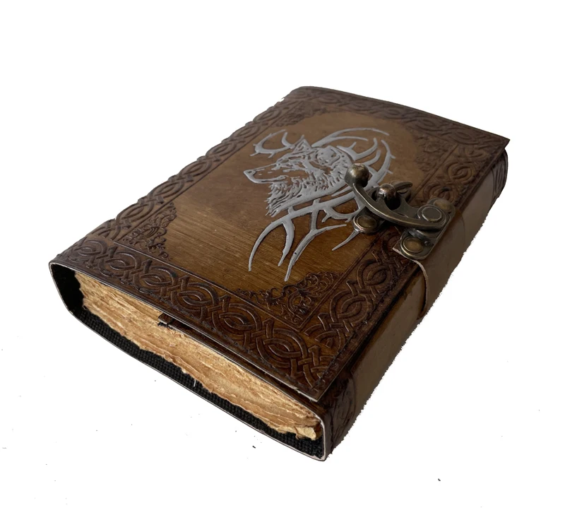 wolf custom design personalize vintage leathers journal Classic Leather Hardcover Diary 2022 double color antique  blank book