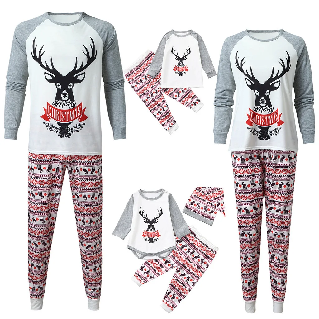 Family Matching Clothes Sets Custom Little elk printing Christmas Pajamas Home Suits