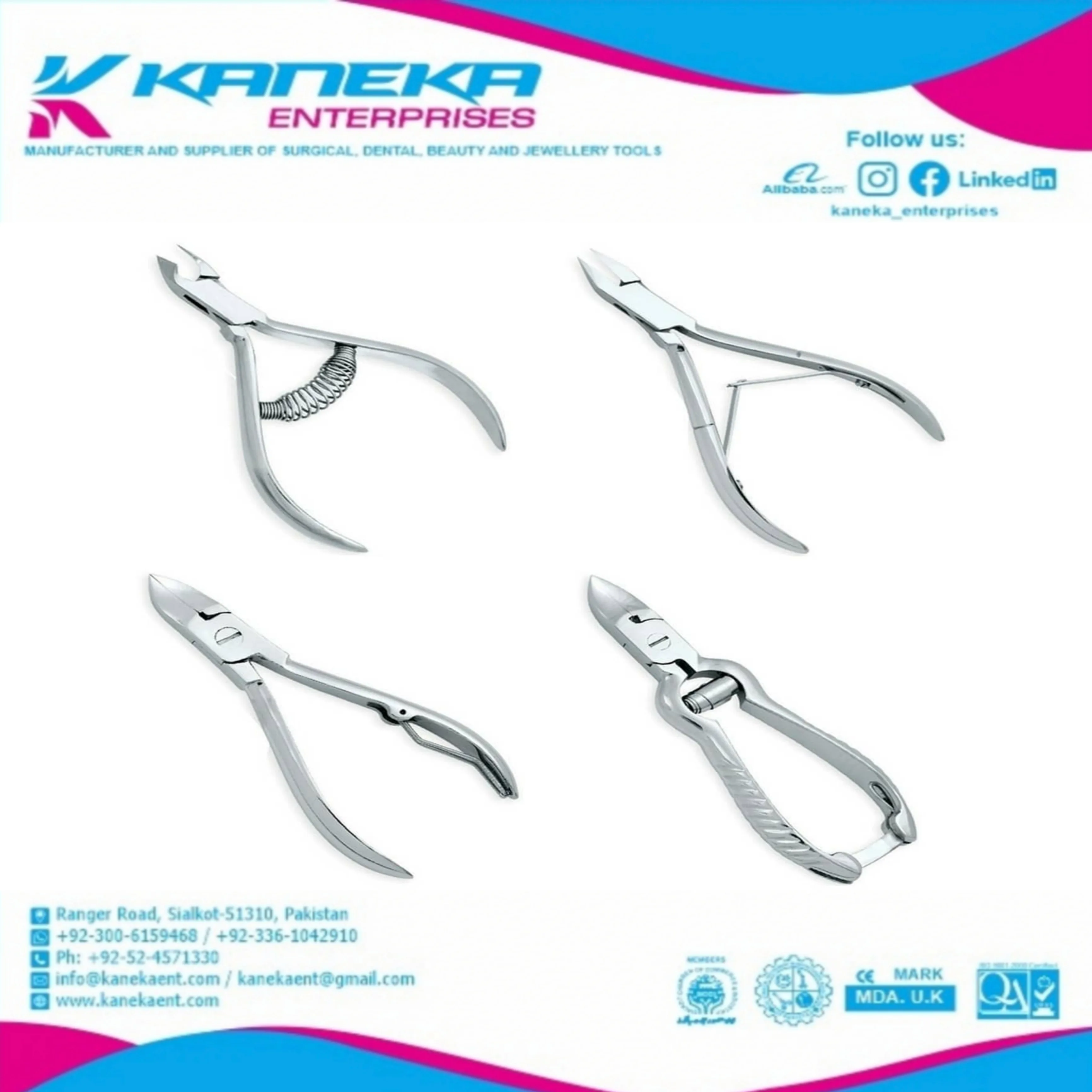 Professional Double Action Toe Nail Cutters Single Spring Nippers Clippers for Chiropody Podiatry Pedicure Nail Care Tools Set