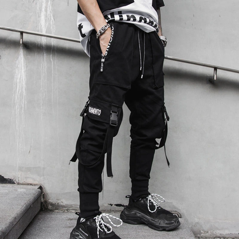 Hiphop Women Reflective Light Pants Women Casual Pockets High Waist Elastic Cargo Pants Streetwear