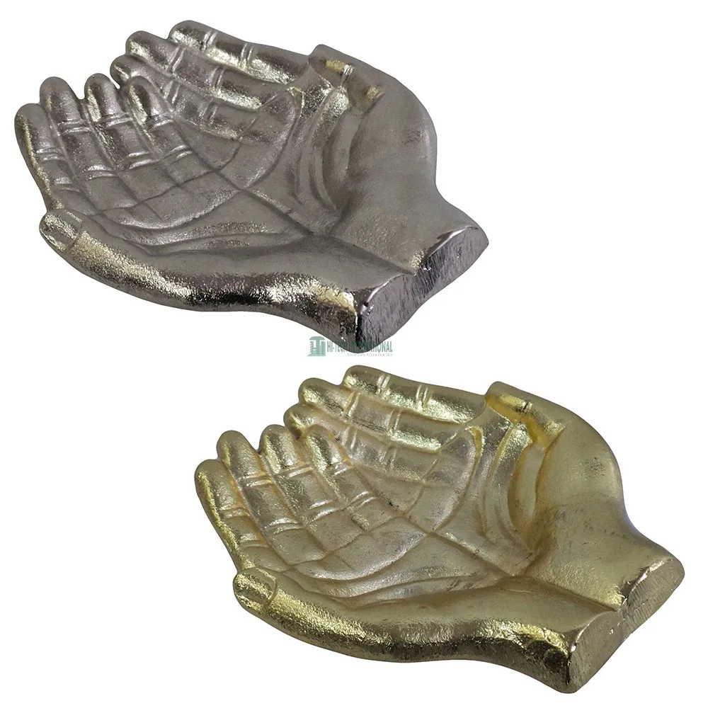 Silver/Gold Metal Open Hand Sculpture - Aluminum Handmade Antique Show Piece - Chocolate/Candy Platters - Christmas Decorations