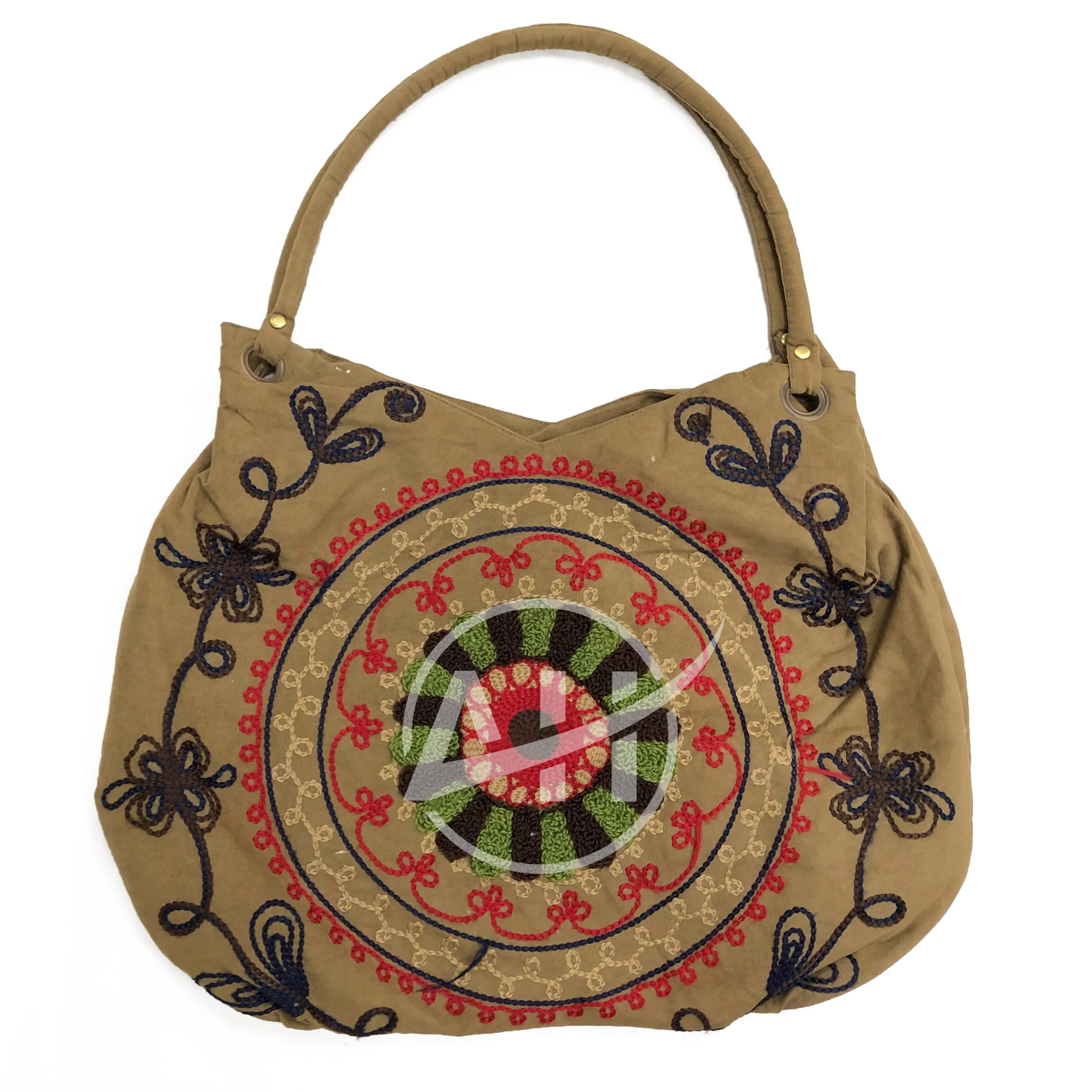 Mandala Embroidery Tangle Patterns Embroidery Suede Shoulder Bag, Handmade bags Chain Stitch Women Bags