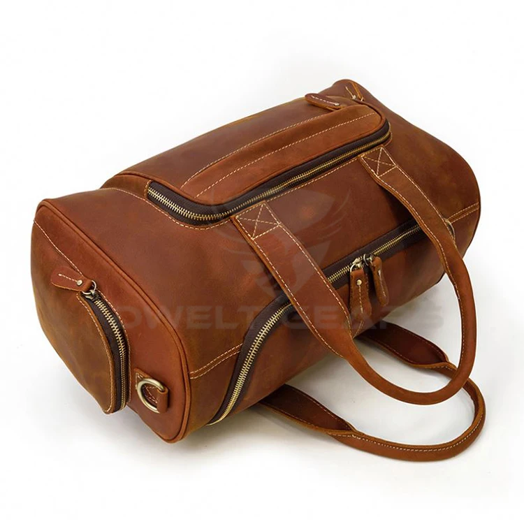Latest Fashion Simple High Capacity 100% Genuine Leather Duffle Bag Large Capacity Unisex Travel Bag Zipper Closure Customizable
